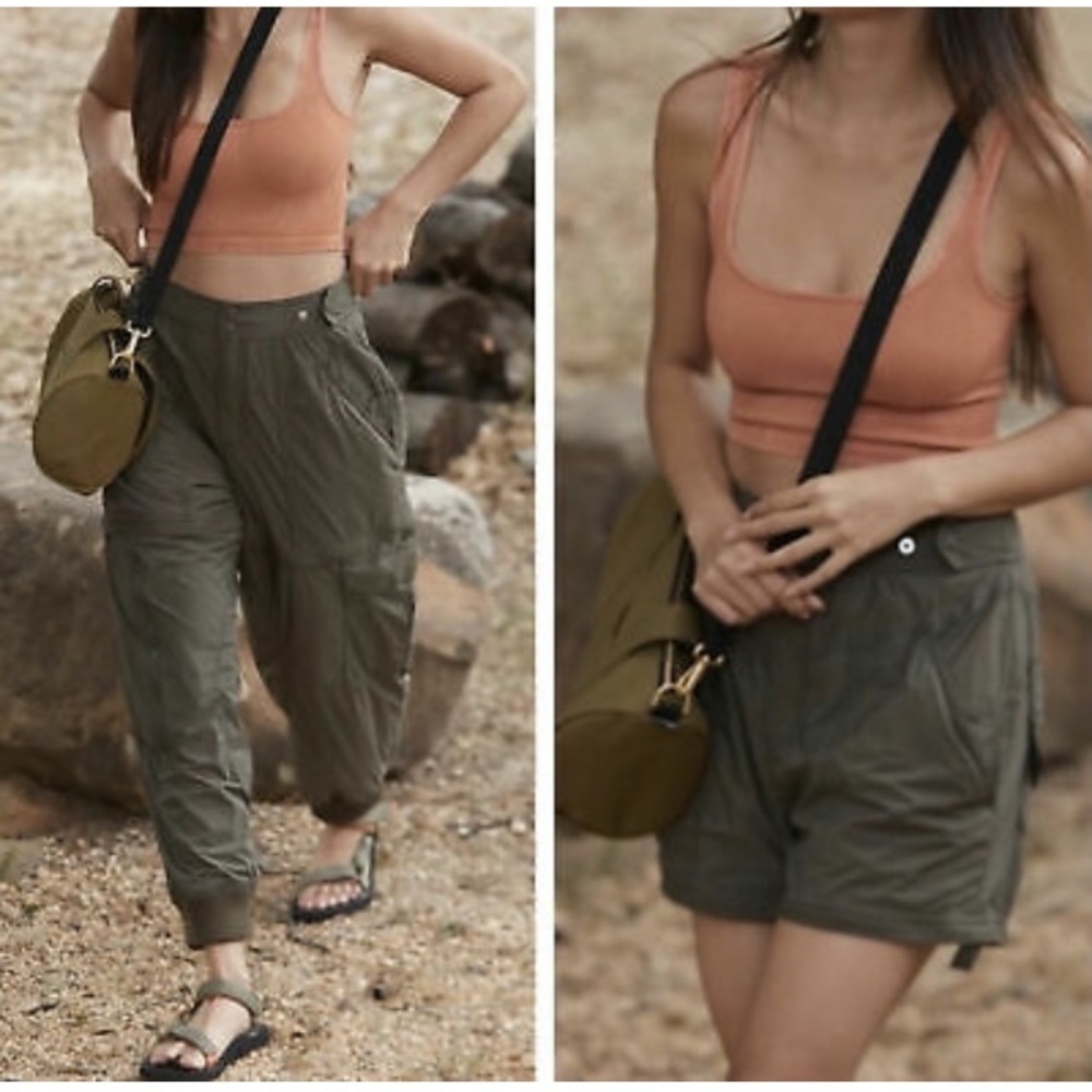 Free People Movement Take Off Packable Pants Zip Off Shorts Olive Nylon L NWOT